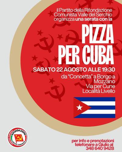 Pizza per Cuba a Borgo a Mozzano, partito della rifondazione comunista